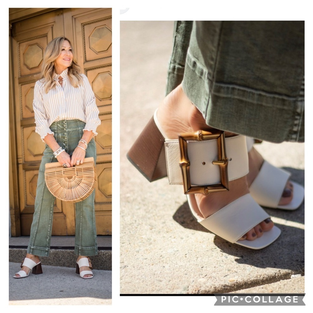 GUCCI || Bamboo Buckle Mule Sandals White Leather Block Heel EU 37 - Picture 2 of 16